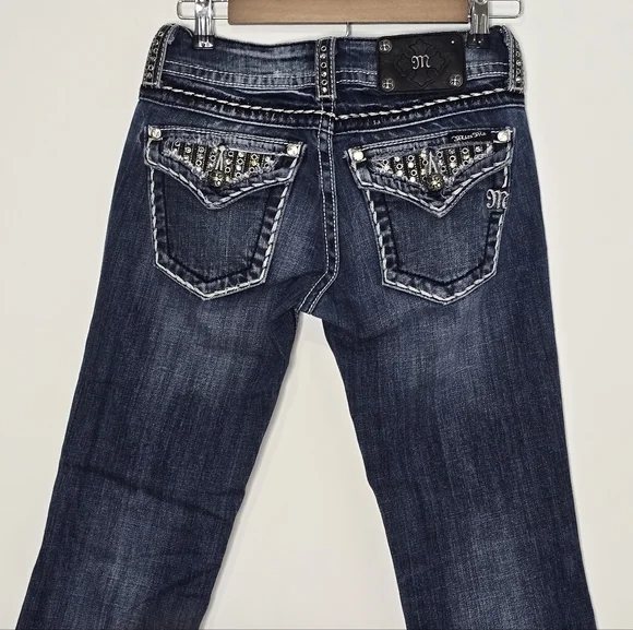 Miss Me Bootcut Jeans Size 26 Buckle Rhinestone Studded Pocket Y2K Size 26 - Picture 6 of 16